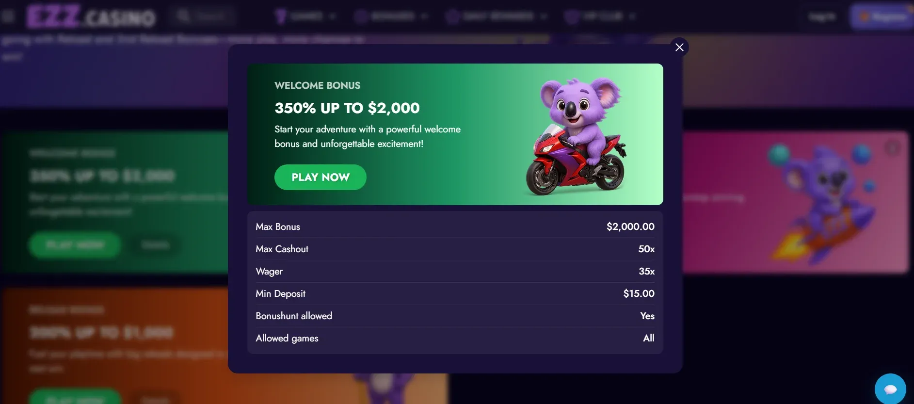 ezz casino welcom bonus